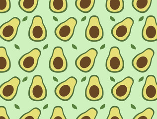 Avocado seamless pattern for print, fabric and organic, vegan, raw products packaging. Texture for eco and healthy food