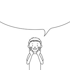 Illustration of a boy telling something in a loud voice (announcement, notice, advertisement)