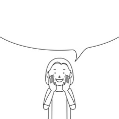 Illustration of a senior woman telling something in a loud voice (announcement, notice, advertisement)