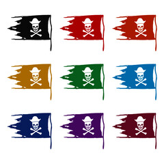Crossbones and skull on flag, color set