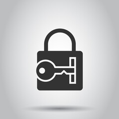 Locker icon in flat style. Padlock password vector illustration on white isolated background. Key unlock business concept.