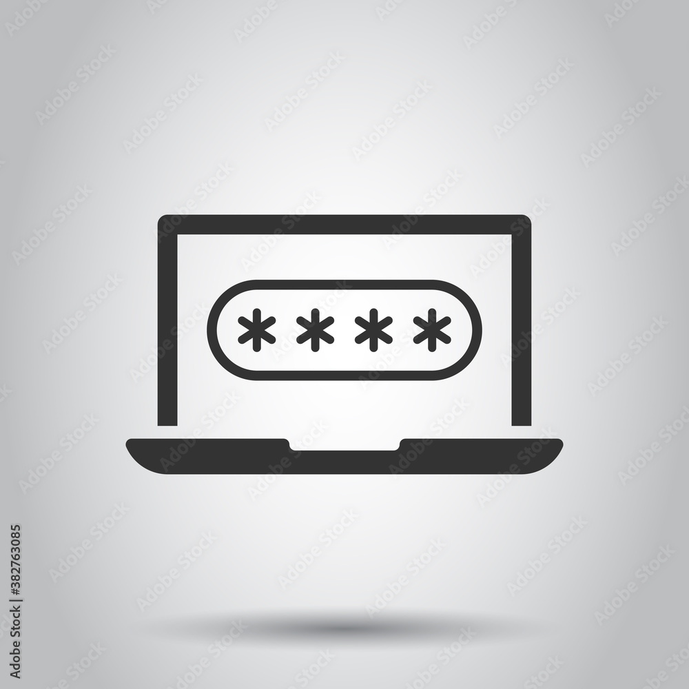 Poster laptop with password icon in flat style. computer access vector illustration on white isolated backg