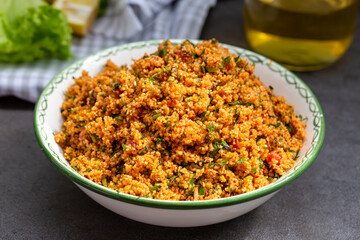 Traditional delicious Turkish foods: bulgur salad (kisir)