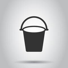 Bucket icon in flat style. Garbage pot vector illustration on white isolated background. Pail business concept.