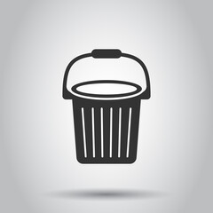 Bucket icon in flat style. Garbage pot vector illustration on white isolated background. Pail business concept.