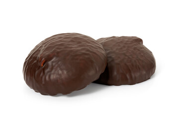 Marshmallow in chocolate on white background. Full depth of field. With clipping path.