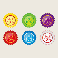 10 discount sticker. 10% off sale multi-color tag isolated vector illustration. Discount price label. symbol for advertising campaign in retail. 10% discount sale promo