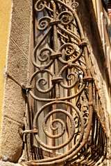 Detail of ornate wrought iron window security