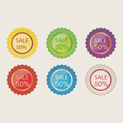 50 discount sticker. 50% off sale multi-color tag isolated vector illustration. Discount price label. symbol for advertising campaign in retail. 50% discount sale promo