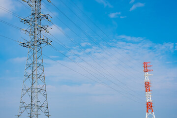 blue sky and two steel towers