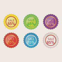 85 discount sticker. 85% off sale multi-color tag isolated vector illustration. Discount price label. symbol for advertising campaign in retail. 85% discount sale promo