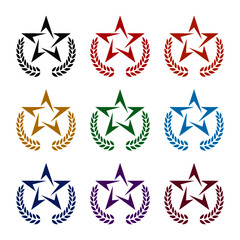 Award star laurel icon, color set