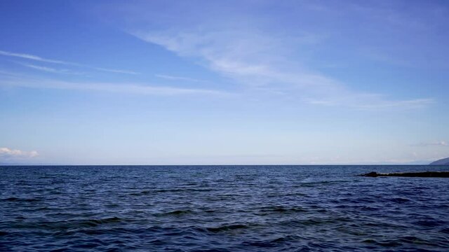 Aerial view of the water surface of lake Baikal, Russia