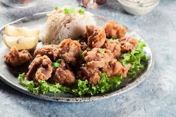 Crispy chicken karaage served with rice