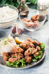 Crispy chicken karaage served with rice