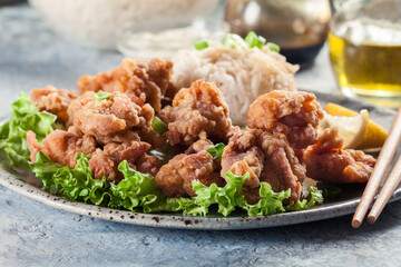 Crispy chicken karaage served with rice