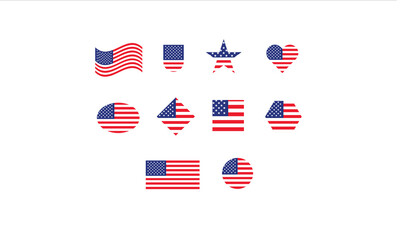 United States / USA flag set shape vector illustration