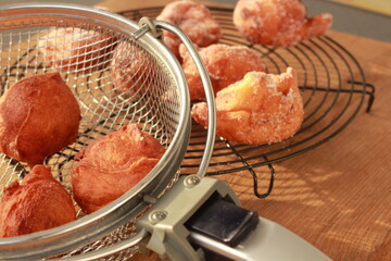 fresh donuts deep-fried in the deep fryer
