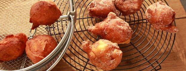 fresh donuts deep-fried in the deep fryer