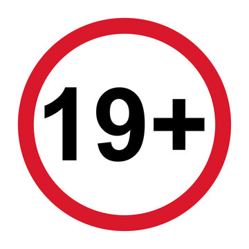 19+ restriction flat sign isolated on white background. Age limit symbol. No under nineteen years warning illustration