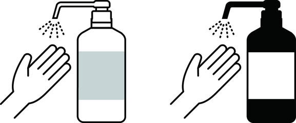 ボトルから出たスプレーで手を消毒（セット）