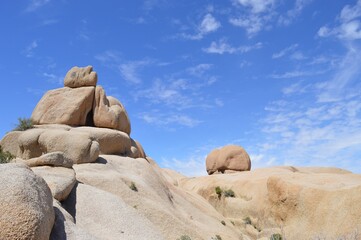 Dramatic blue sky with rock monuments in Joshua Tree National Park