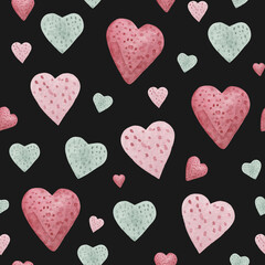 Watercolor seamless pattern on the theme of cleanliness and hygiene. Includes heart-shaped rose soap. Image for cosmetics and skin care products on the theme of love or valentine's day.