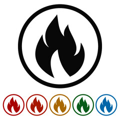 Fire flame simple ring icon, color set