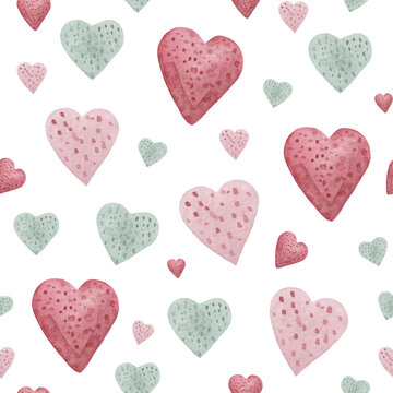 Watercolor seamless pattern on the theme of cleanliness and hygiene. Includes heart-shaped rose soap. Image for cosmetics and skin care products on the theme of love or valentine's day.