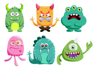 Obraz na płótnie Canvas Halloween characters vector set. Halloween character like devil, zombie and monsters isolated in white background for horror icon cartoon collection design. Vector illustration 