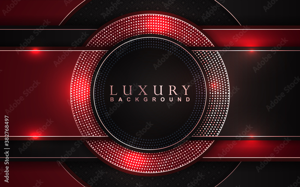 Poster luxury background design with red, black golden element decoration. elegant shape vector layout temp