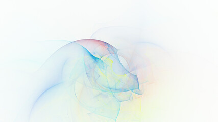 Abstract colorful yellow and blue transparent shapes. Fantasy light background. Digital fractal art. 3d rendering.