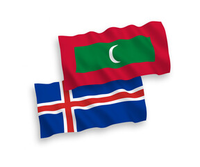 Flags of Maldives and Iceland on a white background
