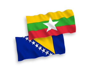 Flags of Bosnia and Herzegovina and Myanmar on a white background