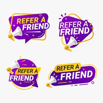Refer a friend banner label badge set. referral program vector illustration