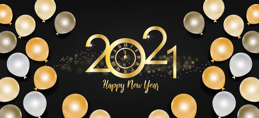 Happy new year gold and black collors place for text with christmas balls 2021 of vector illustration.