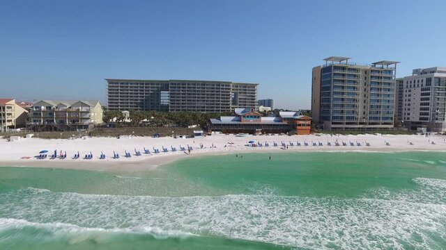 Aerial, pov, Destin cityscape in the summer, Florida, USA