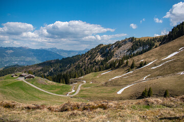 Beautiful swiss alps mountains. Alpine meadows.