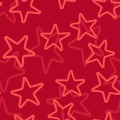 Seamless pattern with pink stars on red background. Vector design for textile, backgrounds, clothes, wrapping paper, web sites and wallpaper. Fashion illustration hand drawn seamless pattern.