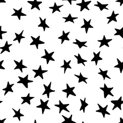 Seamless pattern with black stars on white background. Vector design for textile, backgrounds, clothes, wrapping paper, web sites and wallpaper. Fashion illustration hand drawn seamless pattern.