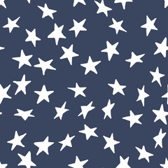 Seamless pattern with beige stars on dark blue background. Vector design for textile, backgrounds, clothes, wrapping paper, web sites and wallpaper. Fashion illustration hand drawn seamless pattern.