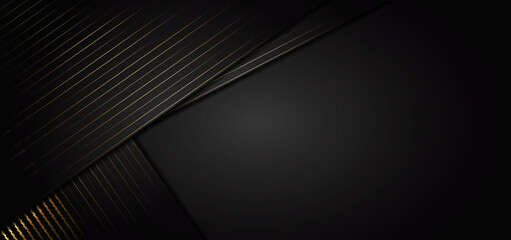 Abstract stripes golden lines diagonal overlap on black background. Luxury stryle.