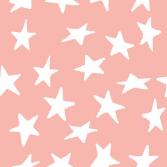 Seamless pattern with white stars on light pink background. Vector design for textile, backgrounds, clothes, wrapping paper, web sites and wallpaper. Fashion illustration hand drawn seamless pattern.