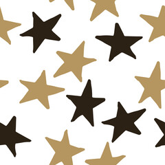 Seamless pattern with black and golden stars on background. Vector design for textile, backgrounds, clothes, wrapping paper, web sites and wallpaper. Fashion illustration hand drawn seamless pattern.