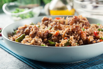 Fried rice witch chicken, eggs and vegetables