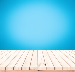 wood plank with abstract blue background for product display
