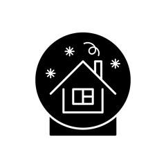 Black Christmas snow globe with small house. Isolated vector illusrtation