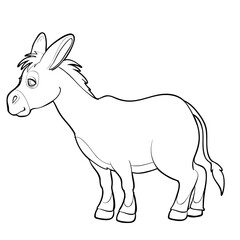 sketch of a cute donkey, coloring book, isolated object on white background, cartoon illustration, vector illustration,