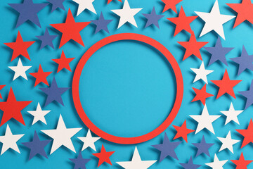 Flat lay mockup greeting card with stars frame top view