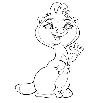 sketch of cute character ferret, coloring book, isolated object on white background, cartoon illustration, vector illustration,